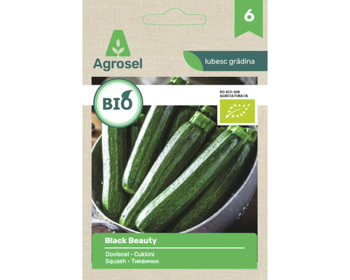Logo Agrosel, semințe de dovlecel bio soiul Black Beauty, certificat ecologic european