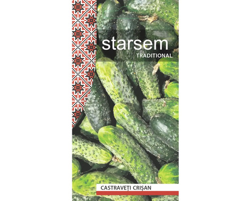 Plic de semințe de castraveți Starsem Traditional soiul Crișan cu imaginea unor castraveți cornișon.