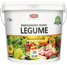 Îngrășământ pentru legume Agrisol, 3 kilograme granule pentru 300 metri pătrați, NPK 14,5-10-15 plus 12S.