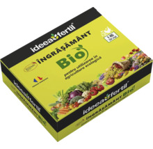 Îngrășământ bio Ideea Fertil, 1 kilogram pentru circa 50 de metri pătrați, certificat Ecocert, produs în România.