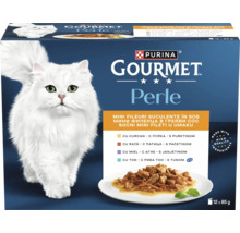 Purina Gourmet Perle hrană pentru pisici mini fileuri în sos, pachet de 12 ori 85 de grame.