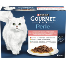 Purina Logo. Hrană pentru pisici Purina Gourmet Perle multipack cu mini fileuri în sos, 12 plicuri a 85 grame.