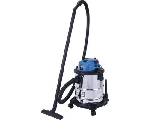 Aspirator umed si uscat Scheppach cu rezervor din otel inoxidabil de 20 litri, putere de 1300 wati, include furtun de aspirare si duza de podea.