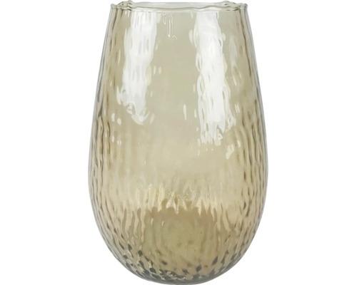 Vază din sticlă structurată de culoare beige, rotundă.