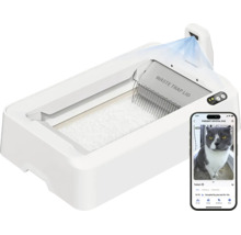 Litieră pentru pisici cu autocurățare, așternut de cristal, sistem de cernere automat și aplicație pentru smartphone.