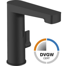 Baterie pentru lavoar neagră cu marcaj de certificare DVGW.