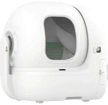 Litieră autonivelantă pentru pisici din plastic, design modern rotund cu orificiu de acces.