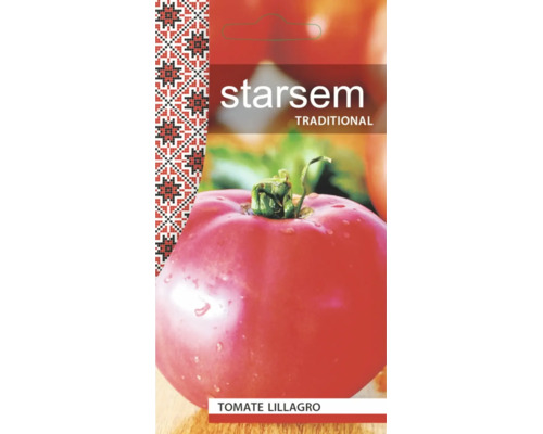 Plic cu semințe de tomate Lillagro de la Starsem Traditional, cu imaginea unei tomate.