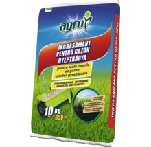 Îngrășământ pentru gazon Agro 10 kilograme pentru 650 metri pătrați.