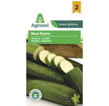 Agrosel Logo, semințe pentru dovlecel Black Beauty, imagine cu dovlecei întregi și feliați, sigiliu pentru protecția germinării.