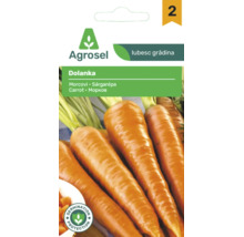 Logo Agrosel. Plic de semințe pentru morcovi din soiul Dolanka cu protecție pentru germinare.