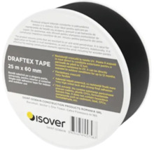 Bandă adezivă pe o singură parte Isover Draftex Tape, 25 metri pe 60 milimetri, pentru interior și exterior, rezistentă la UV. Isover Logo.