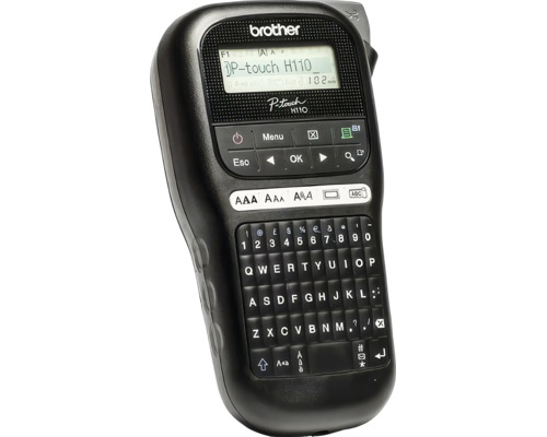 Aparat de etichetat portabil Brother P-touch H110 cu tastatură QWERTY și afișaj pentru etichete.