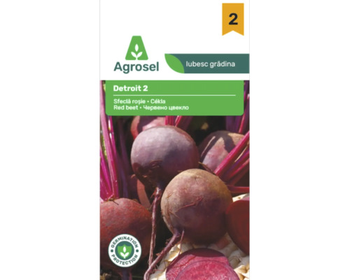Plic cu semințe de sfeclă roșie Detroit 2 de la Agrosel cu protecție la germinare și Agrosel Logo.