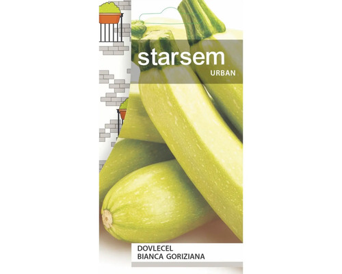 Plic de semințe pentru Dovlecel Bianca Goriziana de la Starsem Urban cu imaginea unor dovlecei de culoare verde deschis.