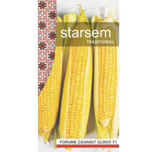 Plic de semințe Starsem Traditional pentru porumb zaharat Glikos F1, imagine cu știuleți de porumb galbeni.