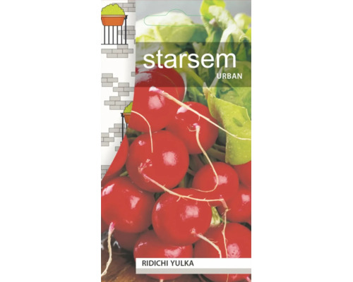 Plic cu semințe de ridichi Yulka Starsem Urban cu o imagine de ridichi roșii proaspete.