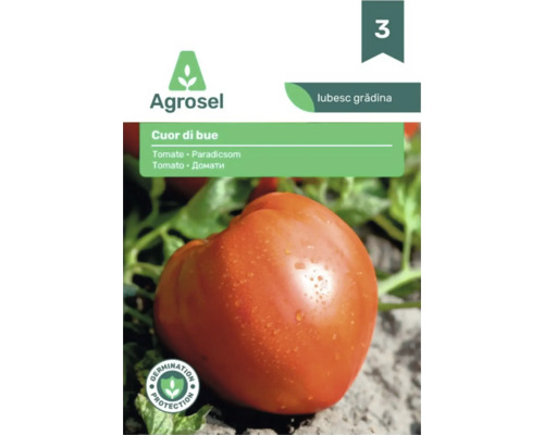 Plic cu semințe de roșii Cuor di bue, Agrosel Logo, sigiliu pentru protecția germinării.