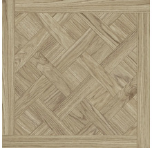 Pardoseală laminată sau parchet cu design Versailles, textură de lemn și cadru pătrat.