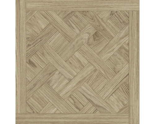 Pardoseală laminată cu aspect de parchet cu model împletit și margine de jur împrejur cu structură de lemn.