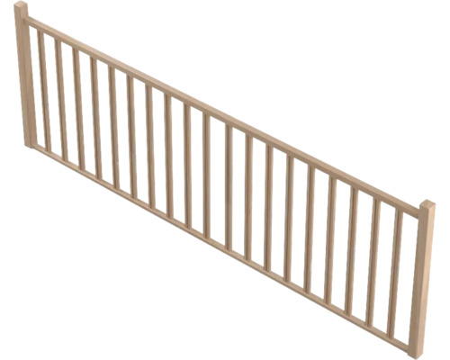 Balustradă din lemn cu bare verticale și doi stâlpi.