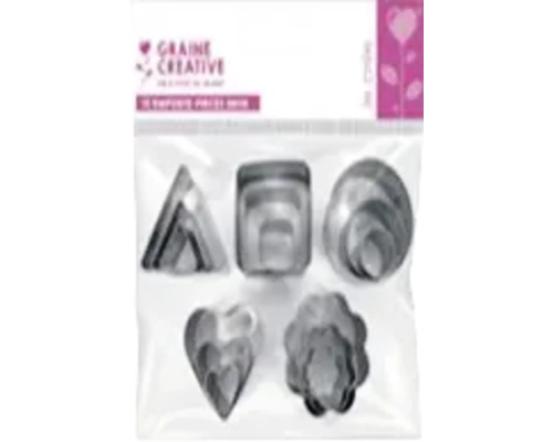 Set de 15 mini forme de decupat din metal Graine Creative în formă de triunghi, pătrat, cerc, inimă și floare.