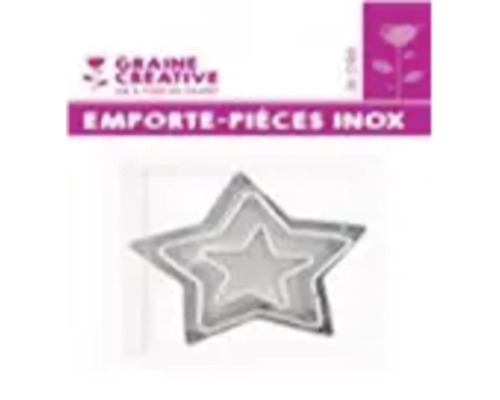 Logo Graine Creative, set de forme pentru tăiat fursecuri în formă de stea din oțel inoxidabil, de diferite dimensiuni.