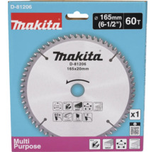 Pânză de ferăstrău circular Makita, 165 milimetri, 60 dinți, pentru aluminiu, plăci din fibre, plastic și plăci din așchii.