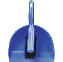 Set făraș și măturică din plastic cu margine de cauciuc și orificiu pentru agățat.