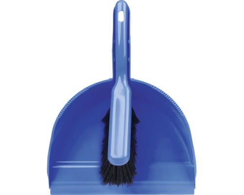 Set făraș și măturică din plastic cu margine de cauciuc și orificiu pentru agățat.
