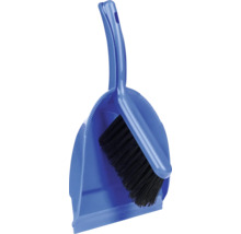Set făraș și măturică din plastic albastru cu peri negri.