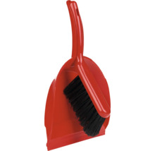Set roșu din plastic cu făraș și măturică cu peri negri.