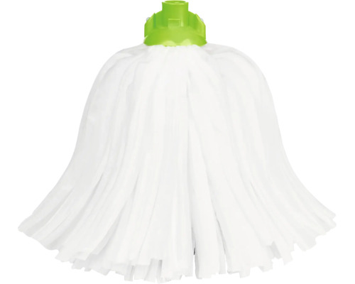 Rezervă cap mop cu benzi textile albe și racord din plastic verde