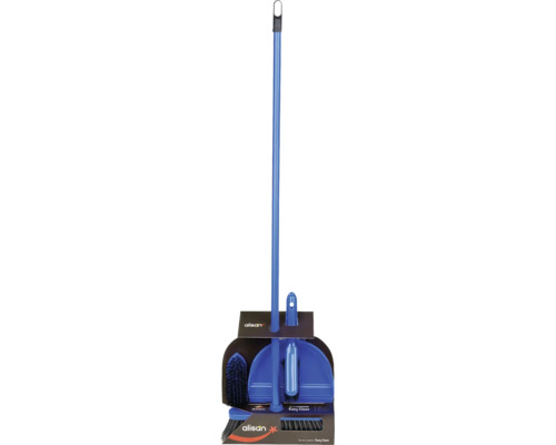 Set de curățenie Alisan Easy Clean albastru format din mătură, făraș și perie din plastic.