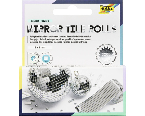 Rolă de mozaic autoadeziv din oglindă, sticlă, 5 pe 5 milimetri, 3200 bucăți, Folia Bringmann Logo.