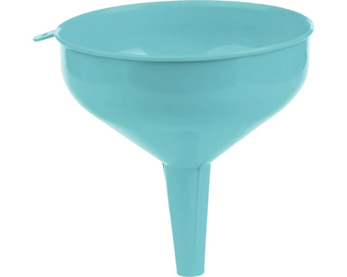Pâlnie din plastic de culoare albastră cu ureche de prindere.