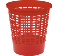 Coș de gunoi roșu pentru hârtie, din plastic, cu structură tip grilă, pentru birou sau casă.