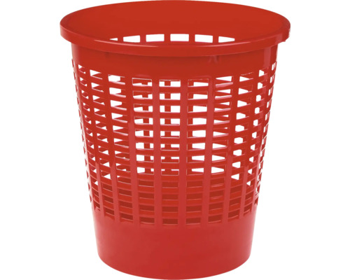 Coș de gunoi roșu pentru hârtie, din plastic, cu structură tip grilă, pentru birou sau casă.