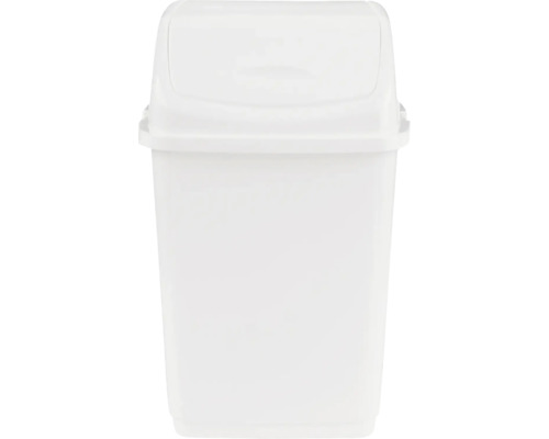 Coș de gunoi alb din plastic cu capac batant.