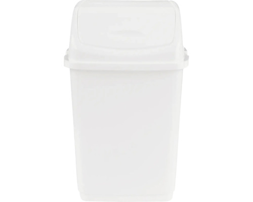 Coș de gunoi alb din plastic cu capac batant.