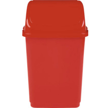 Coș de gunoi roșu din plastic cu capac batant.