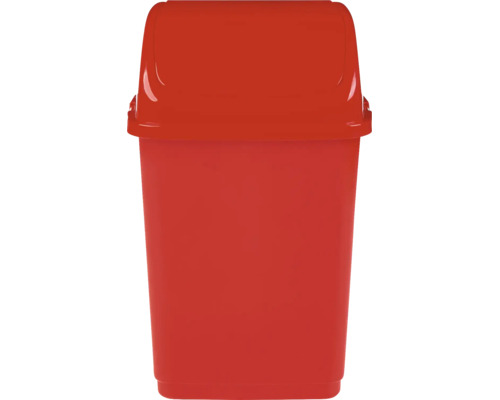 Coș de gunoi roșu din plastic cu capac batant.