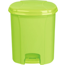 Coș de gunoi verde cu pedală din plastic cu capac și pedală.