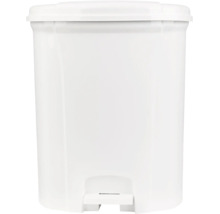 Coș de gunoi cu pedală alb din plastic cu capac.