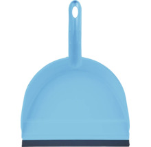 Făraș albastru din plastic cu lamă de cauciuc și gaură pentru agățare.