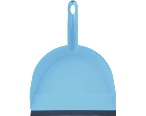 Făraș albastru din plastic cu lamă de cauciuc și gaură pentru agățare.