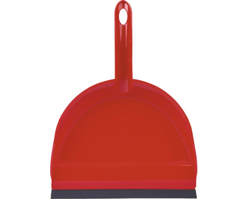 Făraș roșu din plastic cu margine de cauciuc și orificiu pentru agățare.