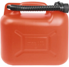 Canistră din plastic pentru combustibil cu o capacitate de 10 litri, inclusiv cioc de scurgere flexibil și mâner.