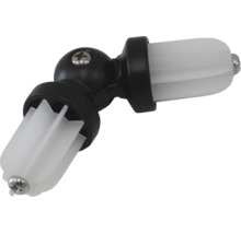 Conector de colț flexibil pentru galerii din plastic cu articulație reglabilă în negru și alb.