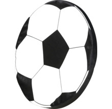 Pernă în formă de minge de fotbal cu model alb-negru.